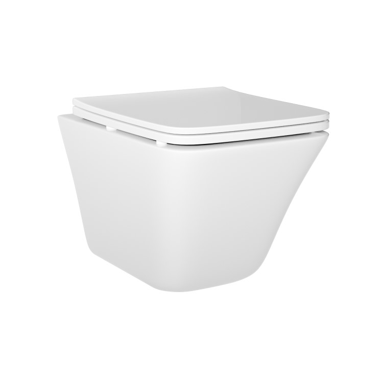 Grade A1 - Wall Hung Rimless Toilet  - Includes Cistern Wall Hung Frame Soft Close Seat and Brushed Brass Flush Plate - Boston