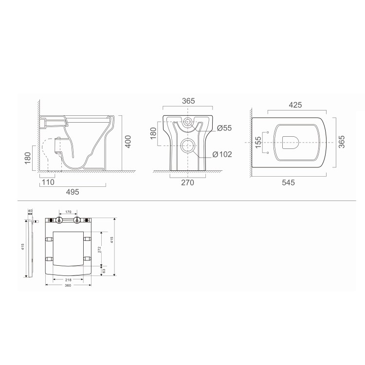 Grade A1 - Ashford Back to Wall Toilet and Soft Close Seat