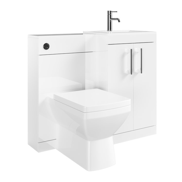 1100mm White Toilet and Sink Unit Right Hand with Square Toilet and Chrome fittings - Ashford