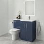 Grade A1 - 1100mm Blue Toilet and Sink Unit Right Hand with Round Toilet and Chrome Fittings - Ashford Bundle