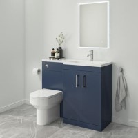 Grade A1 - 1100mm Blue Toilet and Sink Unit Right Hand with Round Toilet and Chrome Fittings - Ashford Bundle