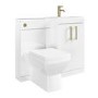 1100mm White Toilet and Sink Unit Right Hand with Square Toilet and Brass Fittings - Ashford