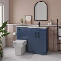 1100mm Blue Toilet and Sink Unit Right Hand with Square Toilet and Black Fittings - Ashford