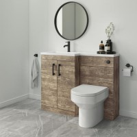 Grade A1 - 1100mm Wood Effect Toilet and Sink Unit Left Hand with Black Fittings - Ashford