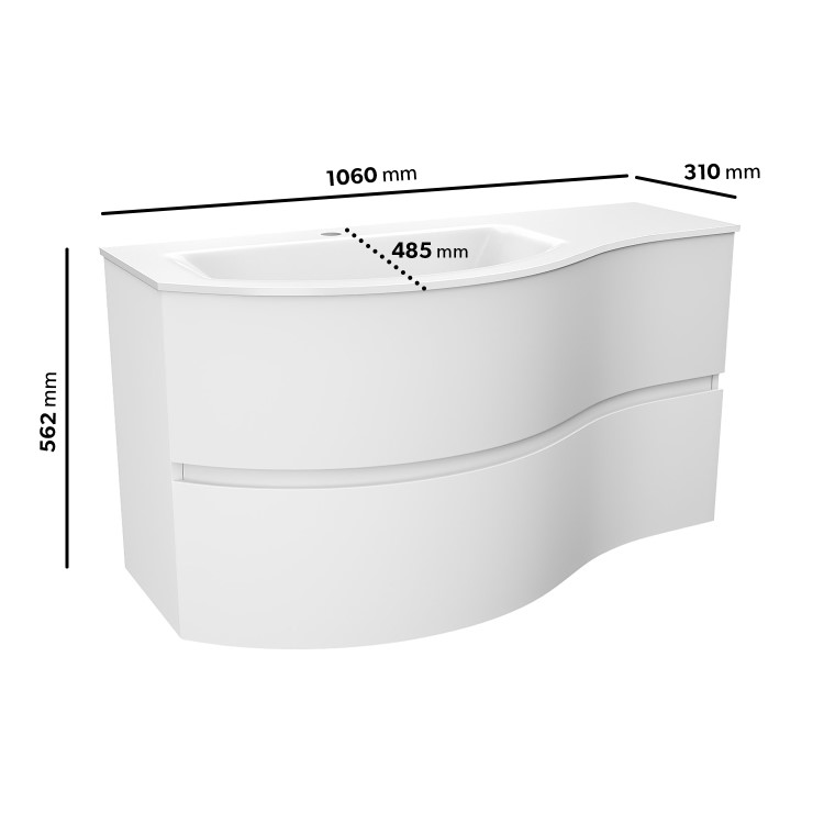 Grade A1 - 1000mm White Wall Hung Left Hand Curved Vanity Unit with Basin - Tulum