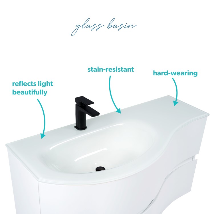 Grade A1 - 1000mm White Wall Hung Left Hand Curved Vanity Unit with Basin - Tulum