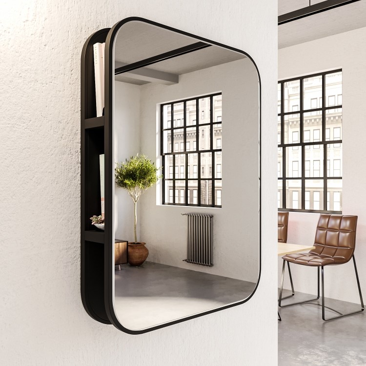 Rectangular Black Mirror with Open Shelving 60 x 80cm- Lyra