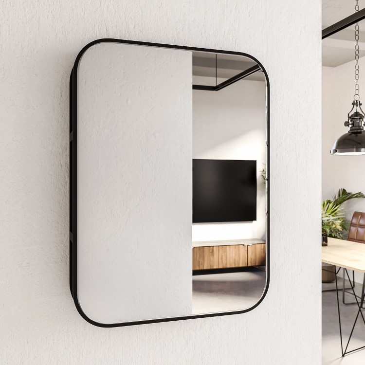 Rectangular Black Mirror with Open Shelving 60 x 80cm- Lyra