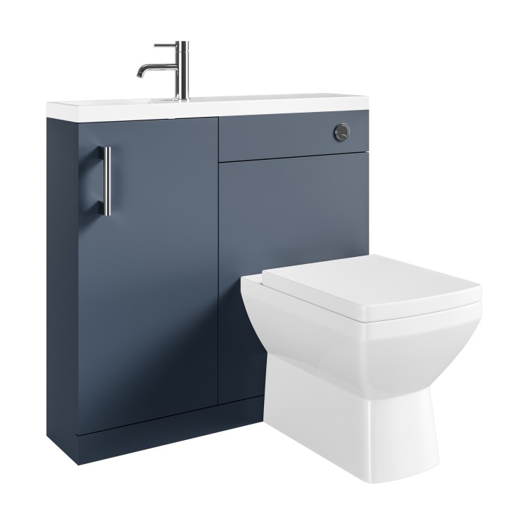 900mm Blue Cloakroom Toilet and Sink Unit with Square Toilet and Chrome Fittings - Ashford