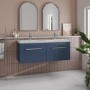 Grade A1 - 1200mm Blue Wall Hung Double Vanity Unit with Basin and Chrome Handles - Ashford
