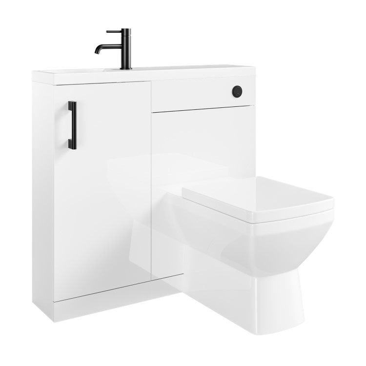 900mm White Cloakroom Toilet and Sink Unit with Square Toilet and Black Fittings - Ashford