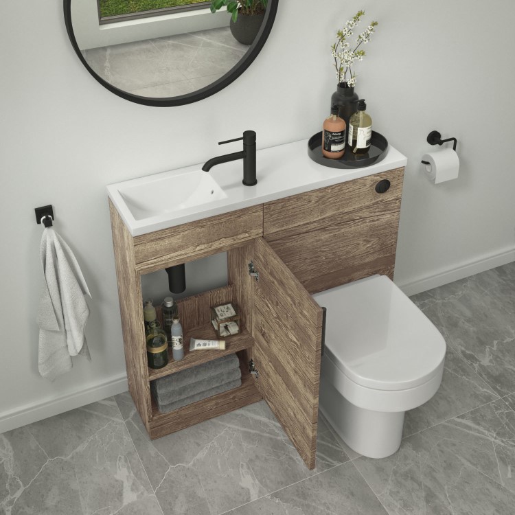 Grade A1 - 900mm Wood Effect Cloakroom Toilet and Sink Unit with Chrome Fittings - Ashford