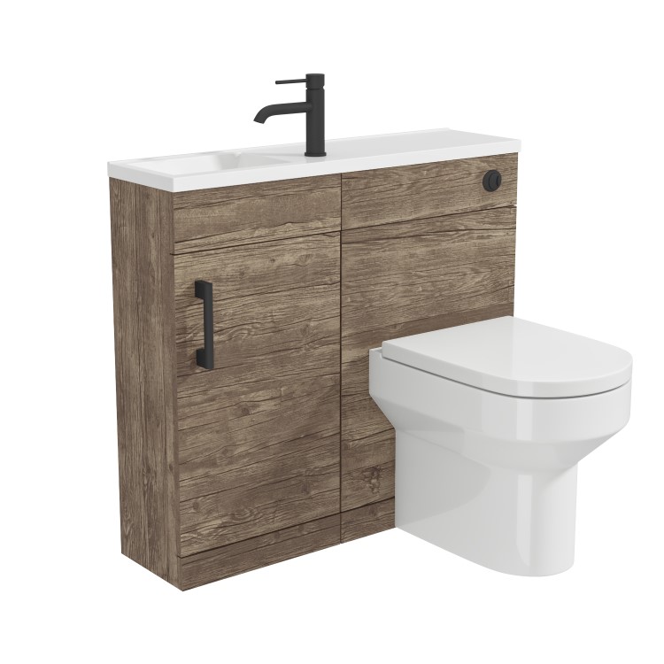Grade A1 - 900mm Wood Effect Cloakroom Toilet and Sink Unit with Chrome Fittings - Ashford