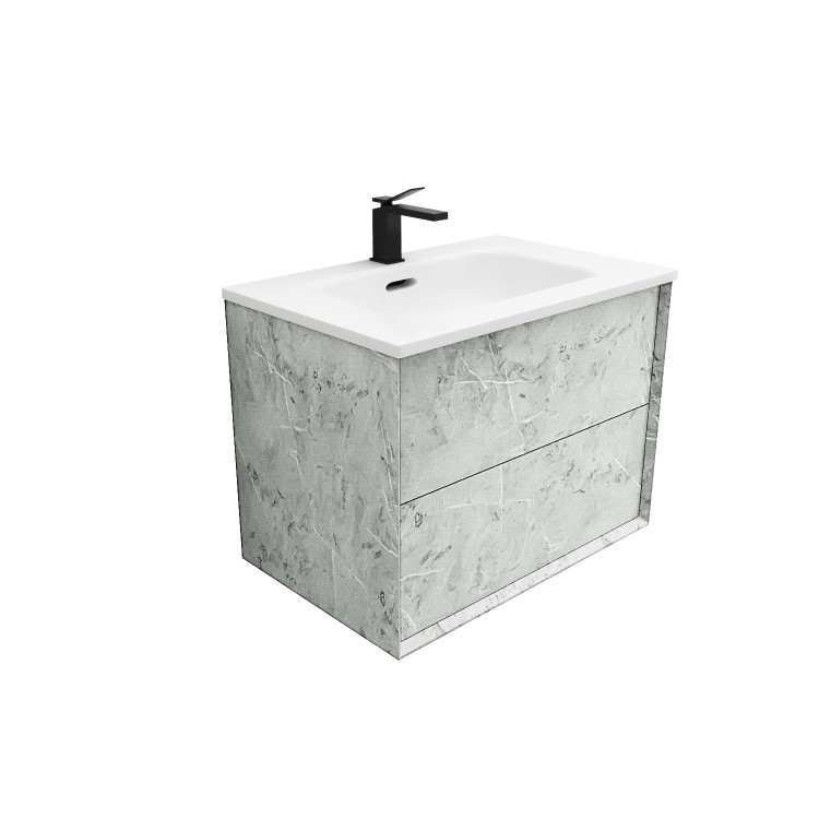 ONLY OPENED - 700mm Concrete Effect Wall Hung Vanity Unit with Basin - Arragon
