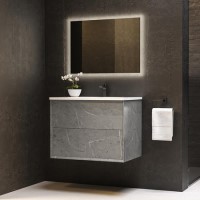 ONLY OPENED - 700mm Concrete Effect Wall Hung Vanity Unit with Basin - Arragon