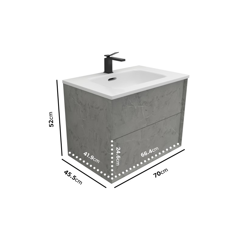 Grade A1 - 700mm Concrete Efffect Wall Hung Vanity Unit with Basin - Arragon