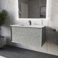 Grade A1 - 700mm Stone Effect Wall Hung Vanity Unit with Basin - Arragon