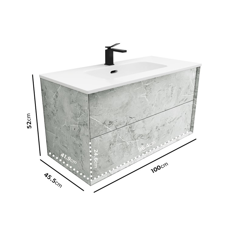Grade A1 - 700mm Stone Effect Wall Hung Vanity Unit with Basin - Arragon