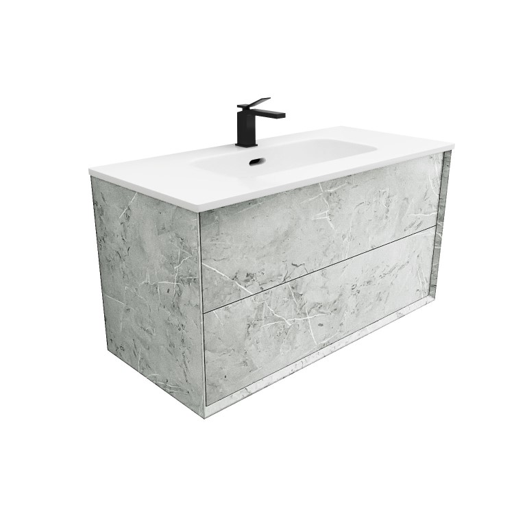 Grade A1 - 1000mm Stone Effect Wall Hung Vanity Unit with Basin - Arragon
