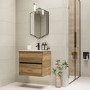 Grade A1 - 600mm Wood Effect Wall Hung Vanity Unit with Basin - Roxbi