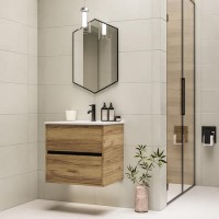 Grade A1 - 600mm Wood Effect Wall Hung Vanity Unit with Basin - Roxbi Grade A1 - 600mm Wood Effect Wall Hung Vanity Unit with Basin - Roxbi