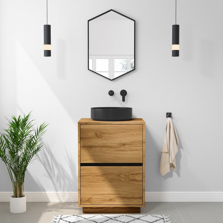 Grade A1 - 600mm Wood Effect Freestanding Countertop Vanity Unit with Basin - Roxbi 