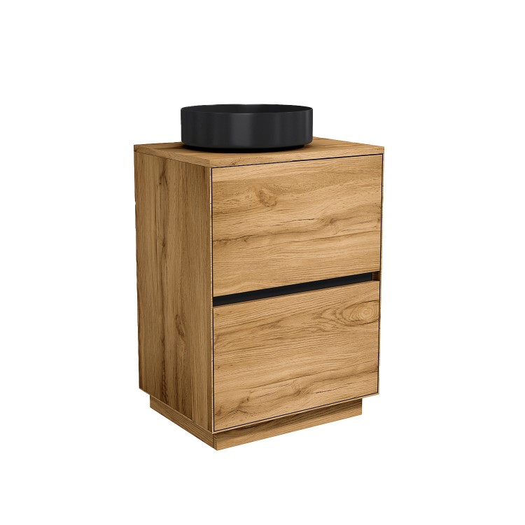 Grade A1 - 600mm Wood Effect Freestanding Countertop Vanity Unit with Basin - Roxbi 