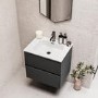 Grade A1 - 600mm Grey Wall Hung Vanity Unit with Basin - Roxbi