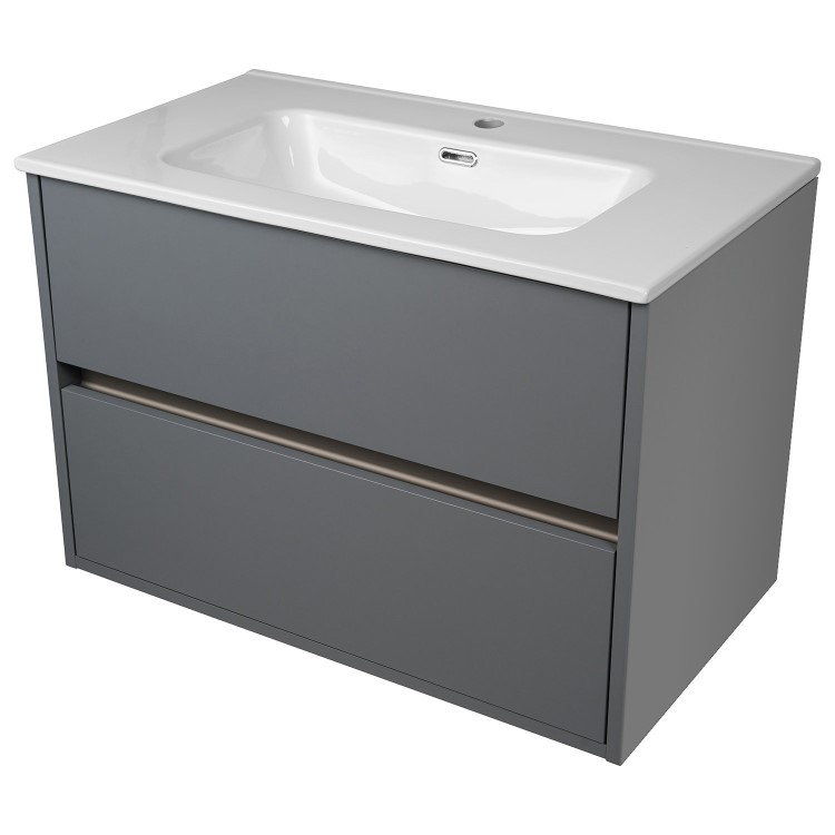 Grade A1 - 600mm Grey Wall Hung Vanity Unit with Basin - Roxbi