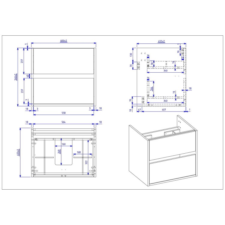 600mm Black Wall Hung Countertop Vanity Unit with Basin - Roxbi
