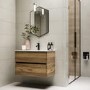 Grade A1 - 800mm Wood Effect Wall Hung Vanity Unit with Basin - Roxbi