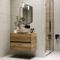 Grade A1 - 800mm Wood Effect Wall Hung Countertop Vanity Unit with Basin - Roxbi