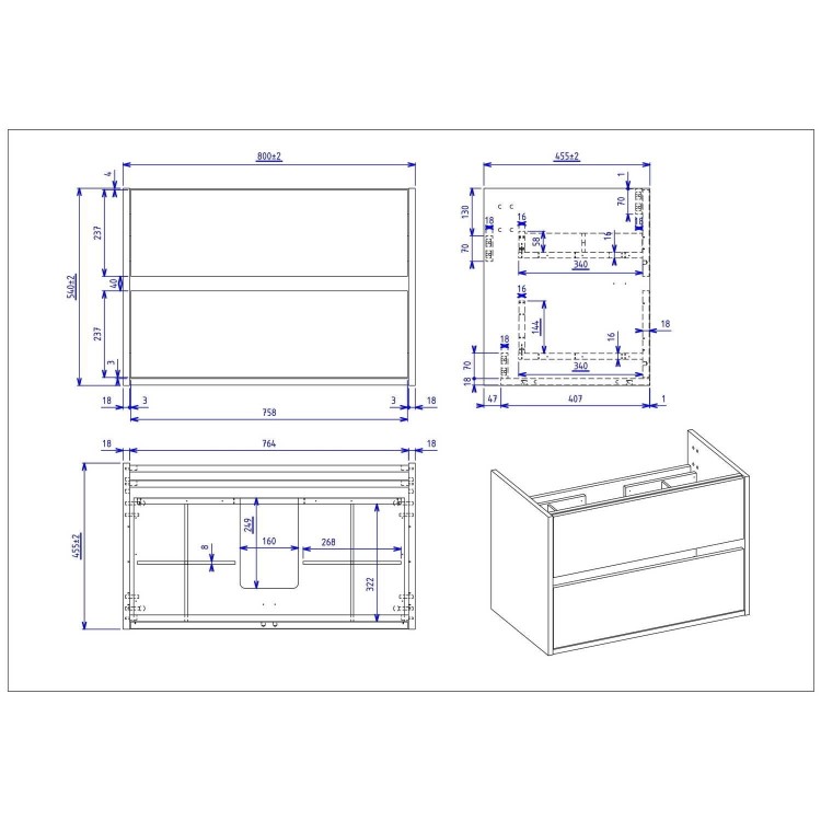 Grade A1 - 800mm Grey Wall Hung Vanity Unit with Basin - Roxbi