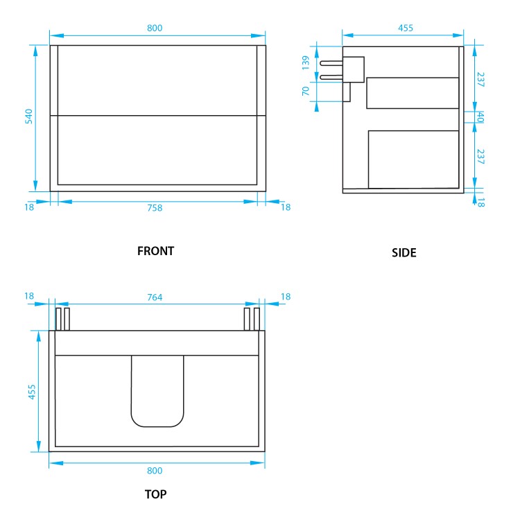 Grade A1 - 800mm Grey Wall Hung Vanity Unit with Basin - Roxbi