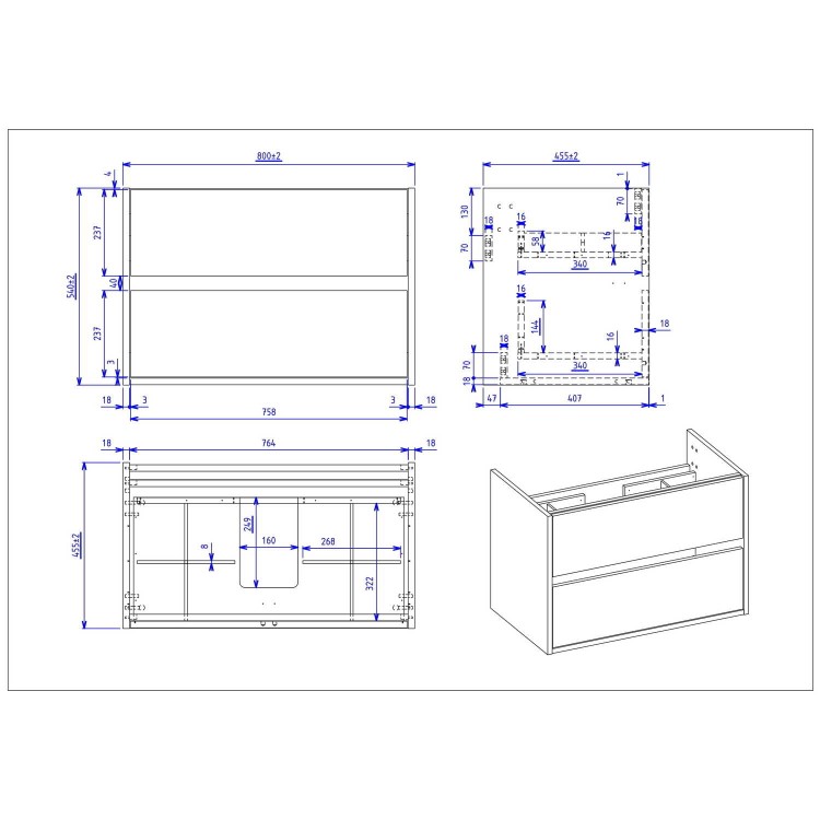 800mm Black Wall Hung Countertop Vanity Unit with Basin - Roxbi