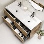 ALMOST PERFECT - 1200mm Wood Effect Wall Hung Double Vanity Unit with Basins - Roxbi
