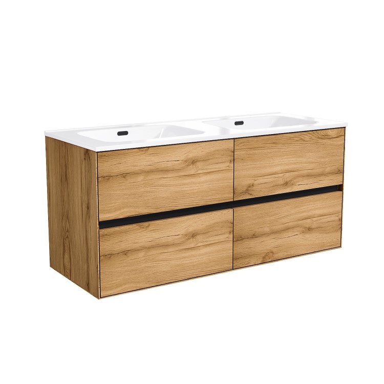 ALMOST PERFECT - 1200mm Wood Effect Wall Hung Double Vanity Unit with Basins - Roxbi