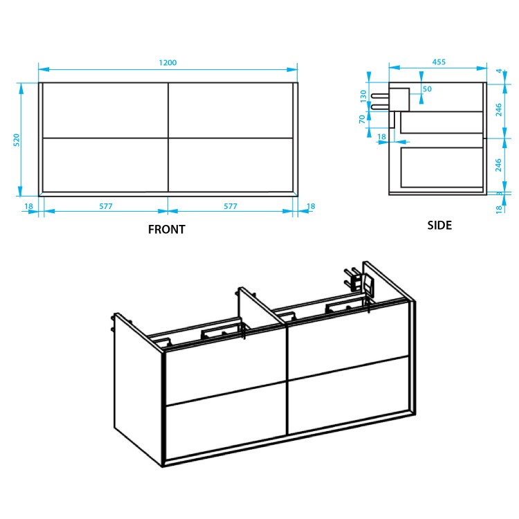 ALMOST PERFECT - 1200mm Wood Effect Wall Hung Double Vanity Unit with Basins - Roxbi