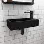 ONLY OPENED - Black Wall Hung Cloakroom Basin Right Hand 405mm - Detroit
