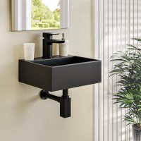 ONLY OPENED - Cloakroom Black Wall Hung Basin with Waste 330mm - Houston