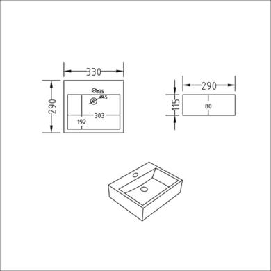 ONLY OPENED - Cloakroom Black Wall Hung Basin with Waste 330mm - Houston