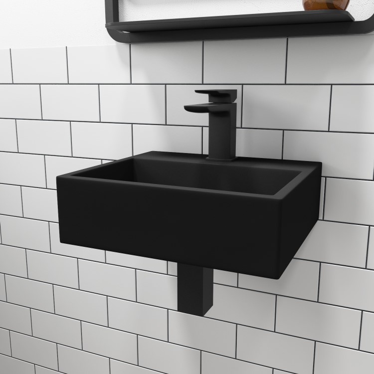 GRADE A1 - Black Wall Hung Cloakroom Basin 405mm - Houston