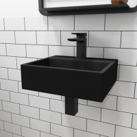 GRADE A1 - Black Wall Hung Cloakroom Basin 405mm - Houston