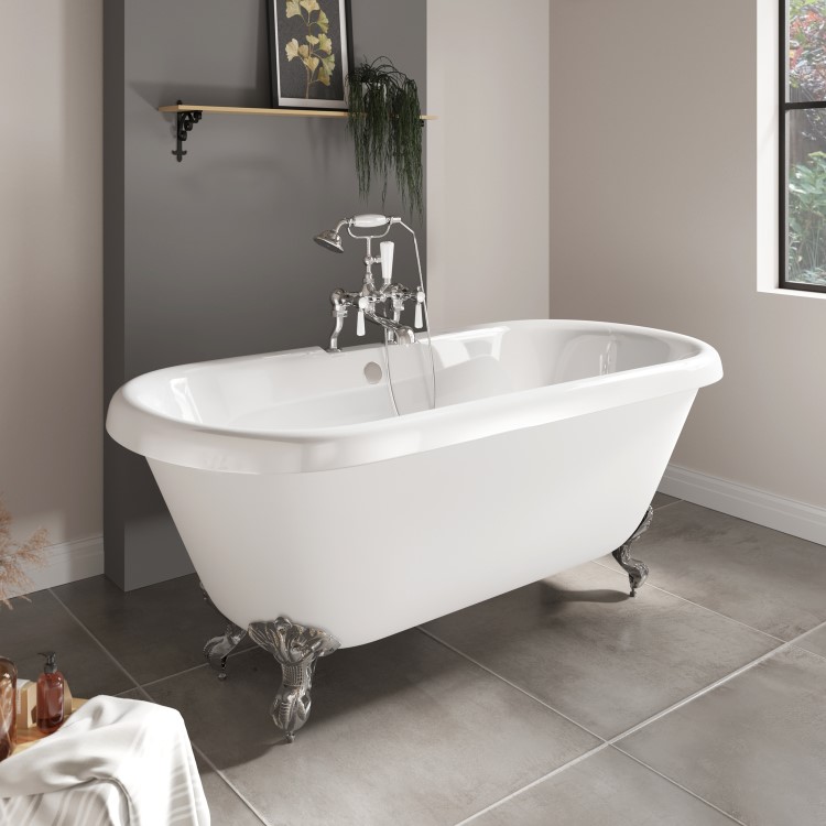 Grade A1 - Paintable Freestanding Double Ended Roll Top Bath with Chrome Feet 1515 x 740mm - Park Royal