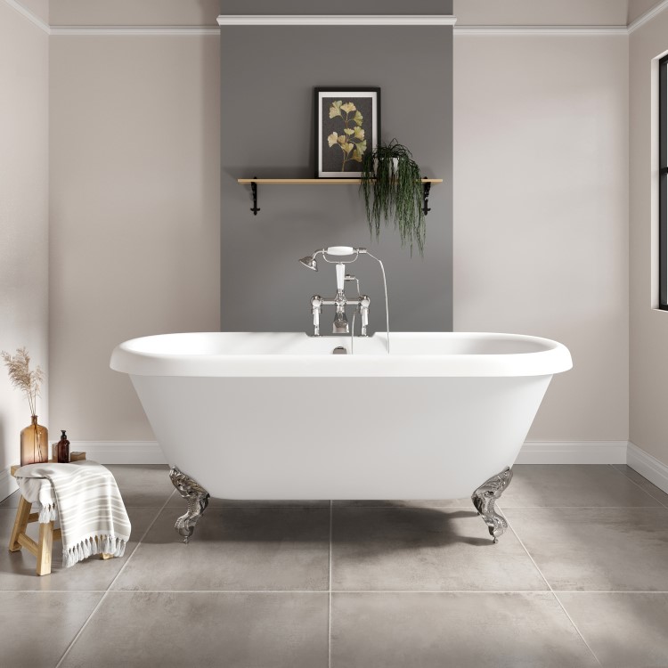 Grade A1 - Paintable Freestanding Double Ended Roll Top Bath with Chrome Feet 1515 x 740mm - Park Royal