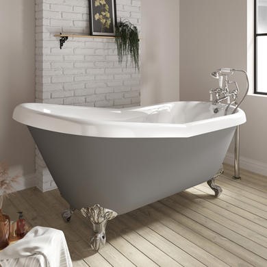 Matt Grey Roll Top Freestanding Slipper Bath with Chrome Feet 1615 x 690mm - Baxenden