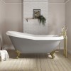 Matt Grey Roll Top Freestanding Slipper Bath with Brushed Brass Feet 1615 x 690mm - Baxenden