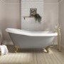 Matt Grey Roll Top Freestanding Slipper Bath with Brushed Brass Feet 1615 x 690mm - Baxenden