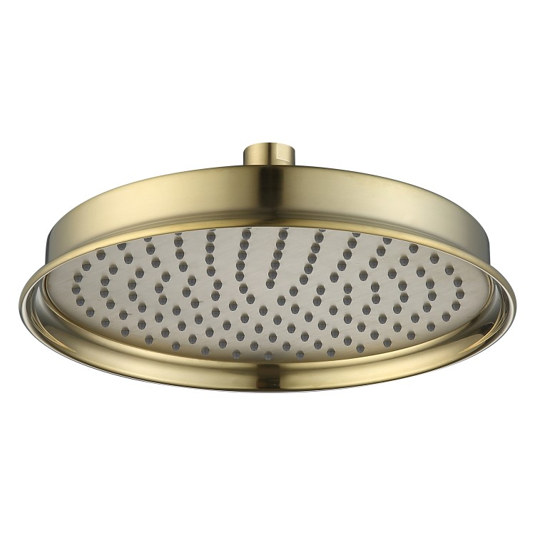 230mm Brushed Brass Traditional Shower Head with Ceiling Arm