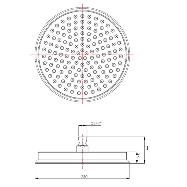 230mm Brushed Brass Traditional Shower Head with Ceiling Arm